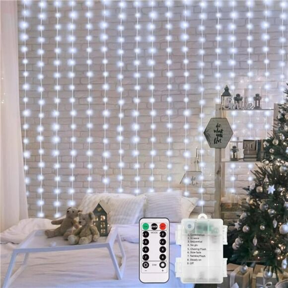 echosari Curtain String Lights 200 LED Battery Operated Remote Wedding Decor - Picture 1 of 8